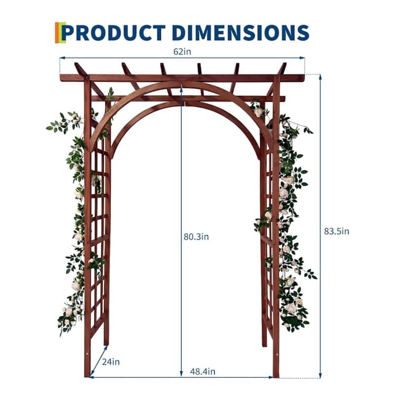 85-Inch Wood Garden Arbor with Pergola-Style Top Outdoor Trellis Arched and Flat Top Teak