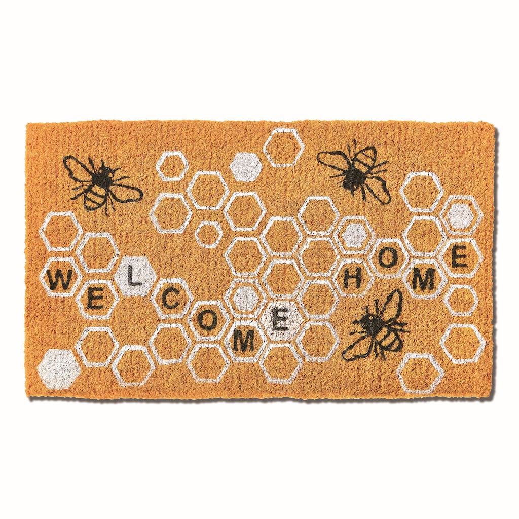 1'6" x 2'6" Welcome Home Honeycomb Bee Rectangle Indoor and Outdoor Coir Door Welcome Mat Yellow