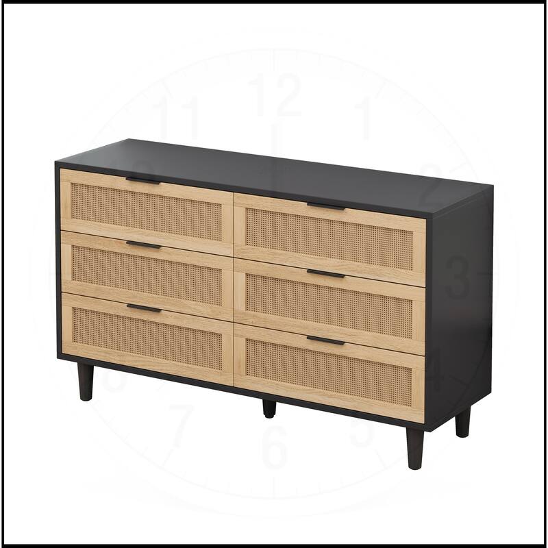 6-Drawers Rattan Storage Cabinet with White Drawer Slides