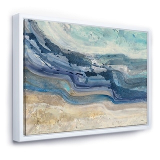 Designart "Coast Blue Sea Waves Watercolour" Modern Farmhouse Framed Canvas