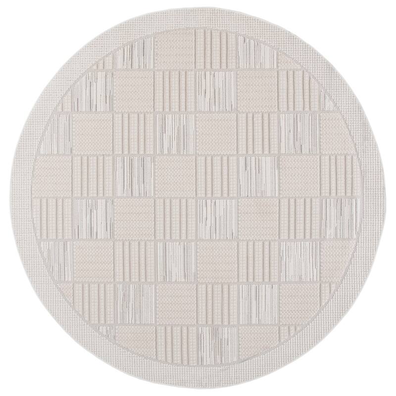 SAFAVIEH Veranda Bohdana Washable Indoor/Outdoor Rug - Weather Resistant & Easy Cleaning - 6'7" Round - Ivory/Beige