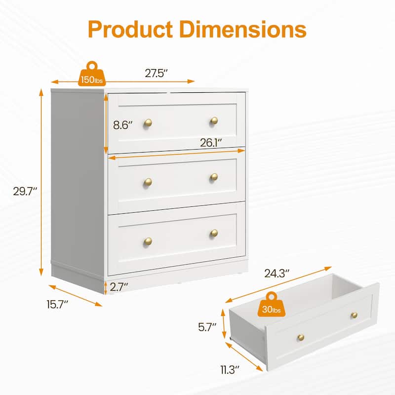 Wood 3 Drawer Dresser