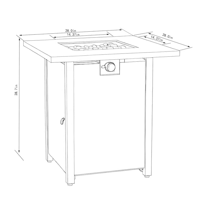 28" Propane Square Steel Gas Fire Pit with 50000 BTU