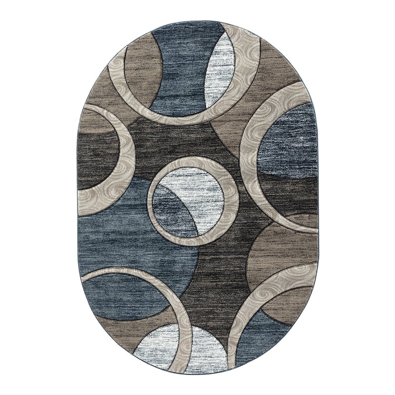 Orelsi Collection Abstract Geometric Circles Area Rug - 5'2" x 7'5" Oval - Brown/Grey
