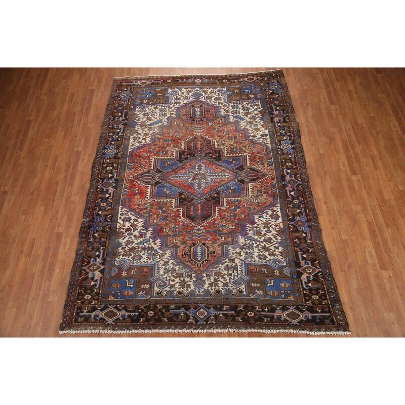 Hand Knotted Oriental 100% Wool Carpet Traditional Medallion Red Heriz Area Rug - 10' 1'' X 7' 5''