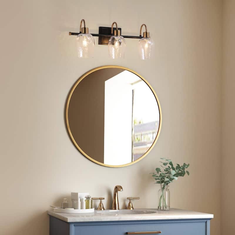 Modern 3-Light Black Gold Linear Bathroom Vanity Lights Wine Glass Wall Sconces