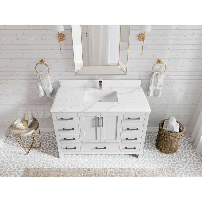 Willow Collection 48 in. W x 22 in. D Malibu Single Sink Bathroom Vanity with Countertop - 1.5" Calacatta Laza - White