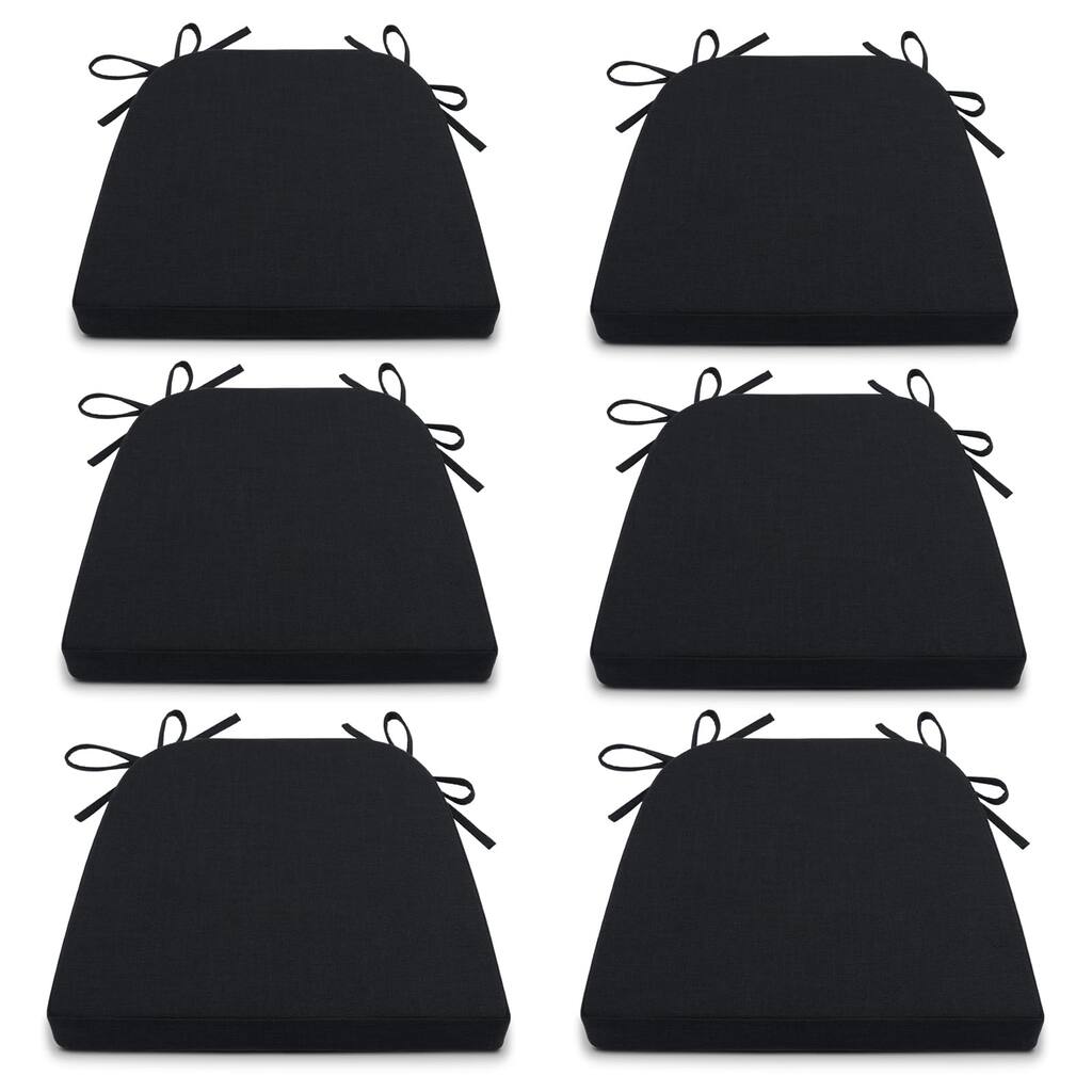 Black Chair Cushions for Dining Chairs 6 Pack Non Slip Seat Cushions for Kitchen Chairs with Ties Indoor Seat Pads 16 x 16.5