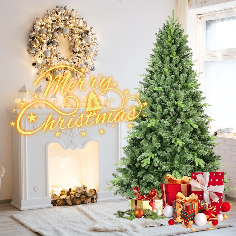Classic Christmas Tree - PE/PVC Tips, Realistic Hinged Branches, Full Natural Look, Metal Stand - Green