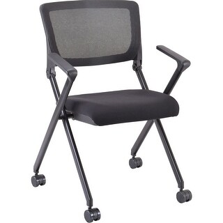 Lorell Mobile Mesh Back Nesting Chairs - Black Fabric Seat - Metal Frame - 2 / Carton Lorell Mobile Mesh Back Nesting Chairs - Black Fabric Seat - Metal Frame - 2 / Carton