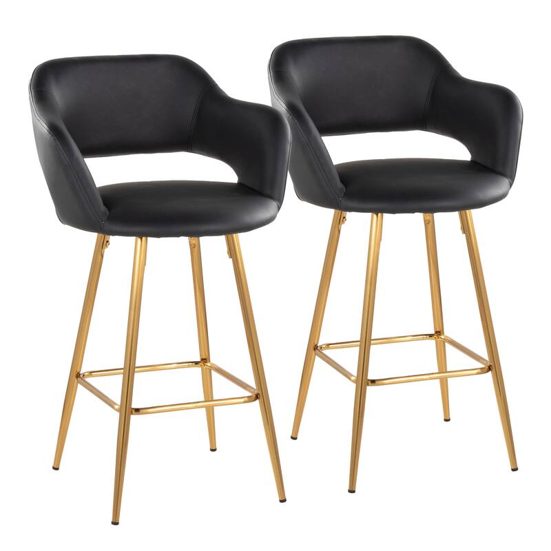 Porch & Den Vallen 26" Fixed-Height Faux Leather Counter Stool with Metal Legs & Square Footrest (Set of 2)