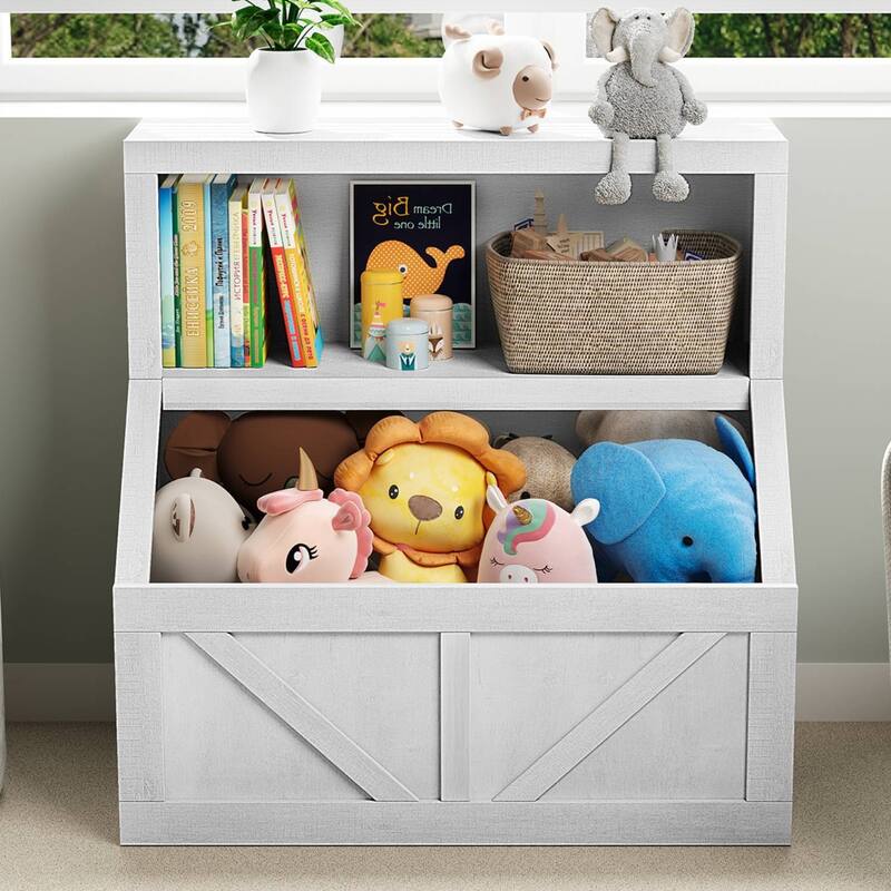 Wooden Toddler Bookcase Cabinet with Storage Organizer - Antique white