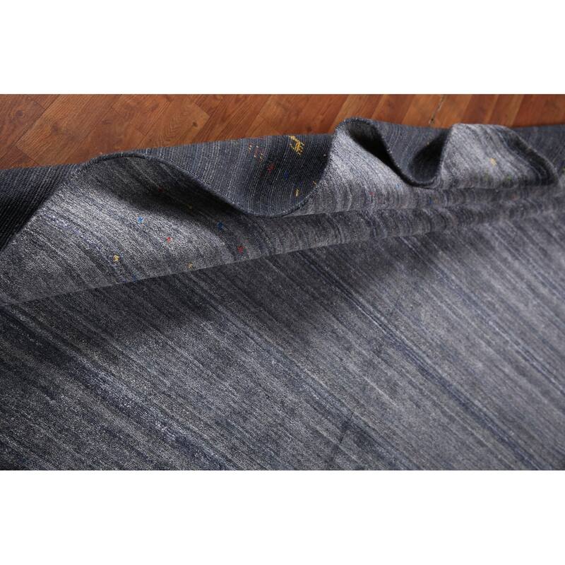 Grays & Blues Gabbeh Oriental Area Rug Handmade Silk Carpet - 7'11" x 9'9"