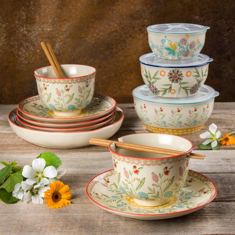 Euro Ceramica Ella 4 Piece 8" Hand-Painted Stoneware Salad Plate Set - 8.07 in. x 8.07 in. x 0.99 in.