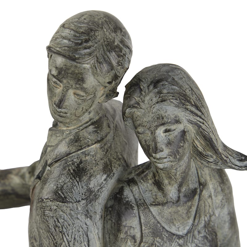 Polystone People Decorative Sculpture with Bike - Gray - Roche River Decor