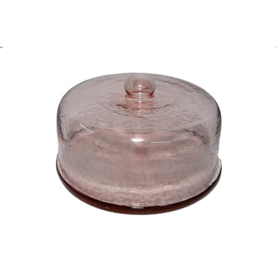 Cake Recycled Glass Dome w/Plate Dia 11.3" Light Pink