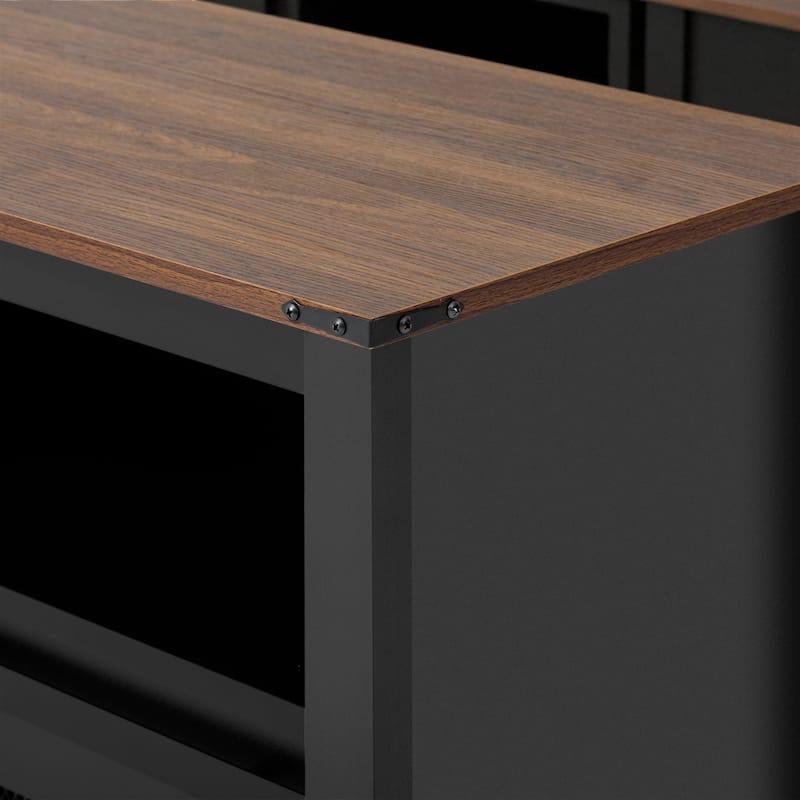 59.3" Farmhouse Sideboard with Sliding Barn Doors & Mesh Panels, Buffet Cabinet with Open Storage for Kitchen or Living Room