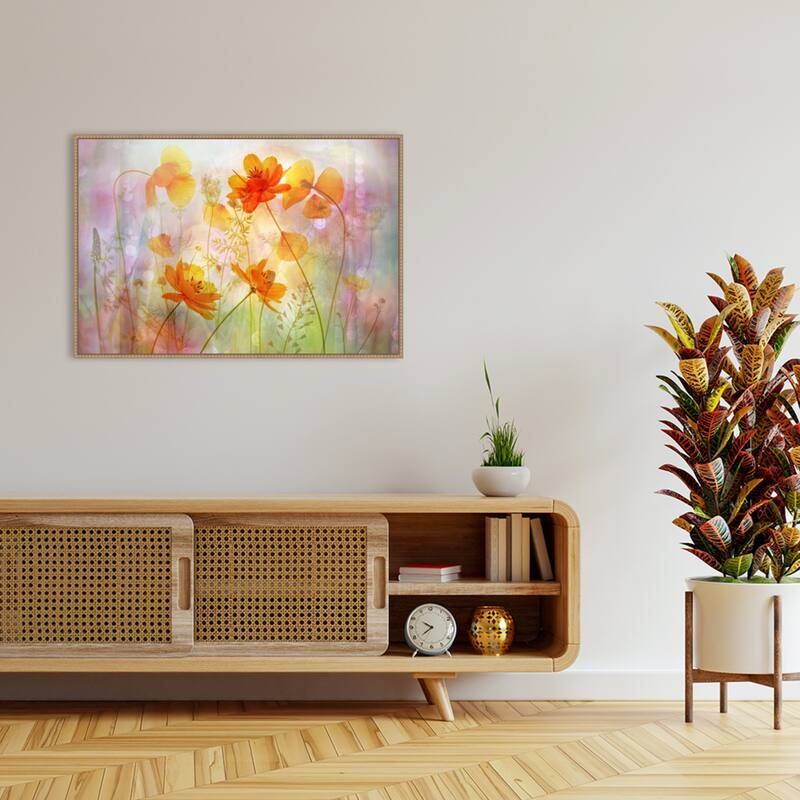 Fragile Orange Flowers by Hilda van der Framed Canvas Wall Art Print