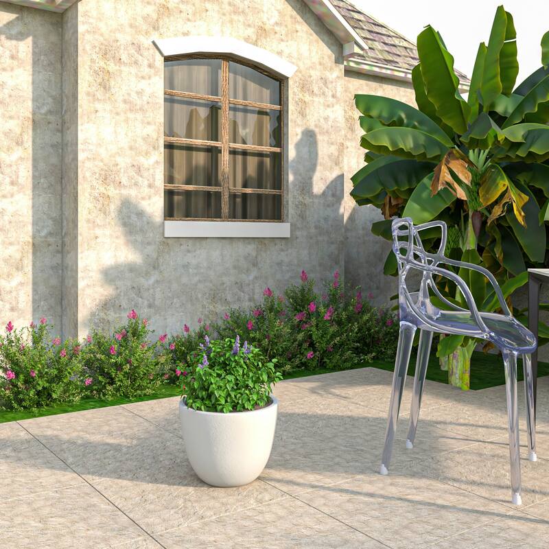 Dahlia Tapered Round Planter Pot in Fiberstone MGO Clay with Drainage for Indoor Outdoor Patio Balcony, Garden, or Living Room