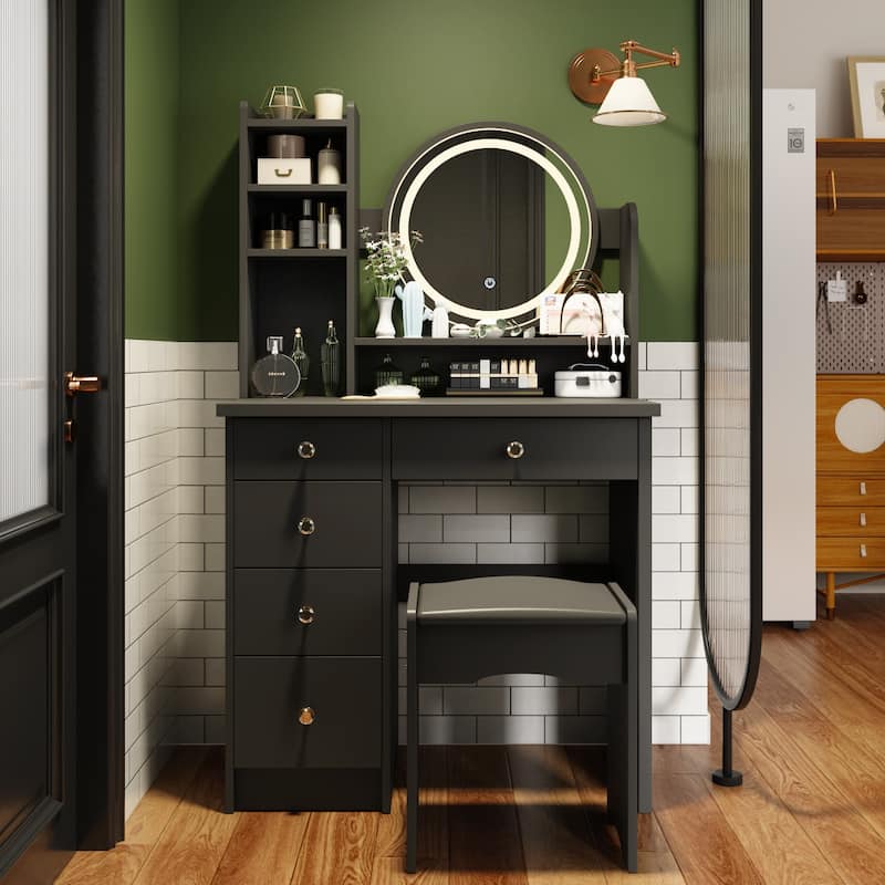 Makeup Vanity Dressing Table, Vanity Mirror with Lights and Table Set - 52"H