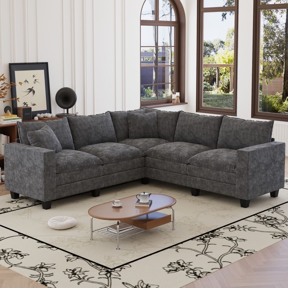 GDFStudio - Chenille L-Shaped 97" 5-Seater Sectional Sofa with Armrest Storage