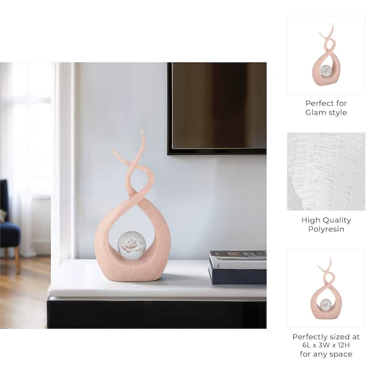 Swirl Design Decorative Modern Figurine with Marble Accent, Home Decor - 6" x 3" x 12"