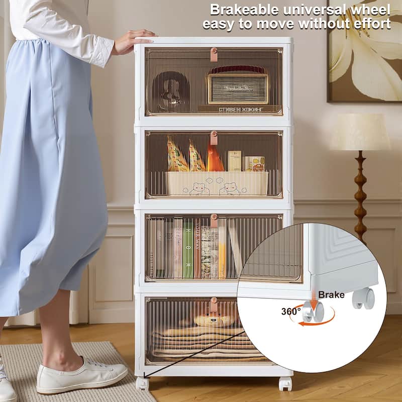 Javlergo 4 Tier Bathroom Storage Cabinet Storage Bins with Lid Stackable Storage Boxes Foldable Storage Organizers