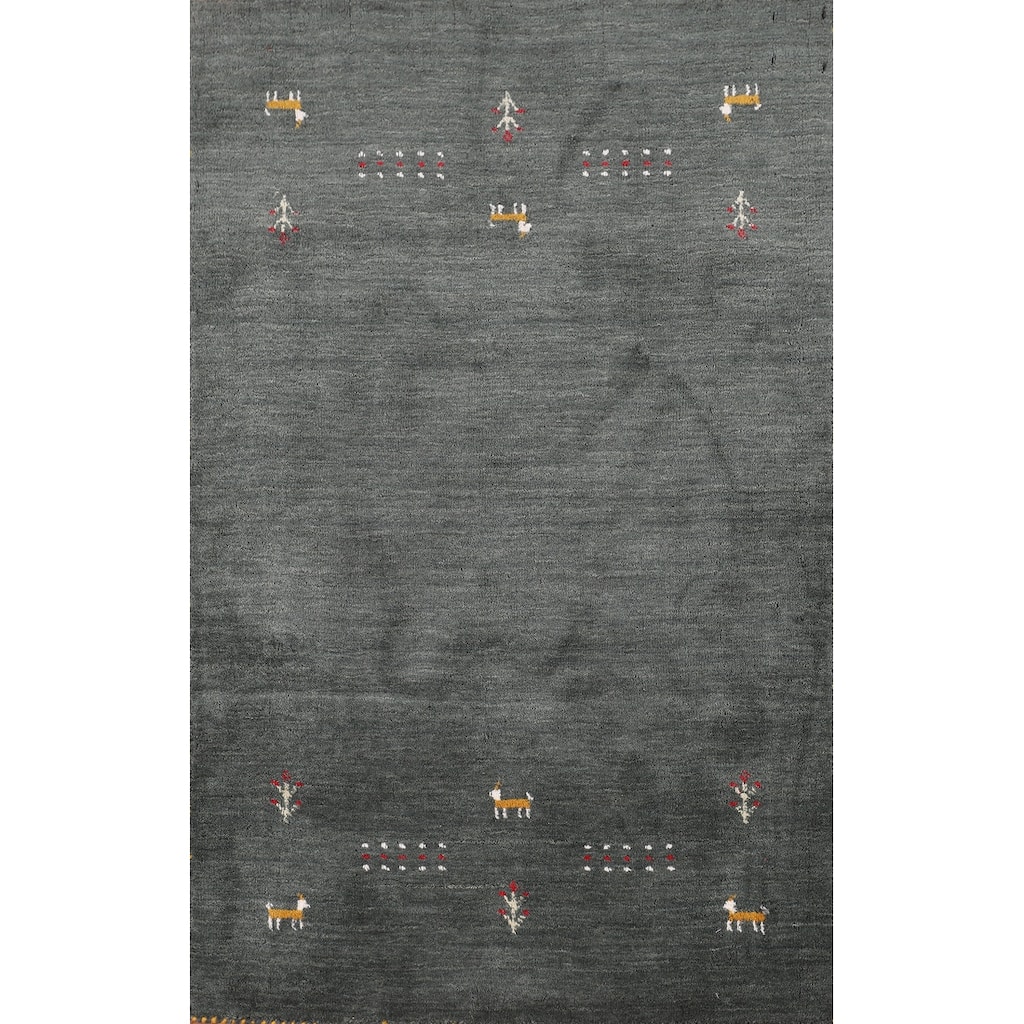 Dark Green Gabbeh Indian Accent Rug Handmade Tribal Wool Carpet - 2'11" x 4'10"