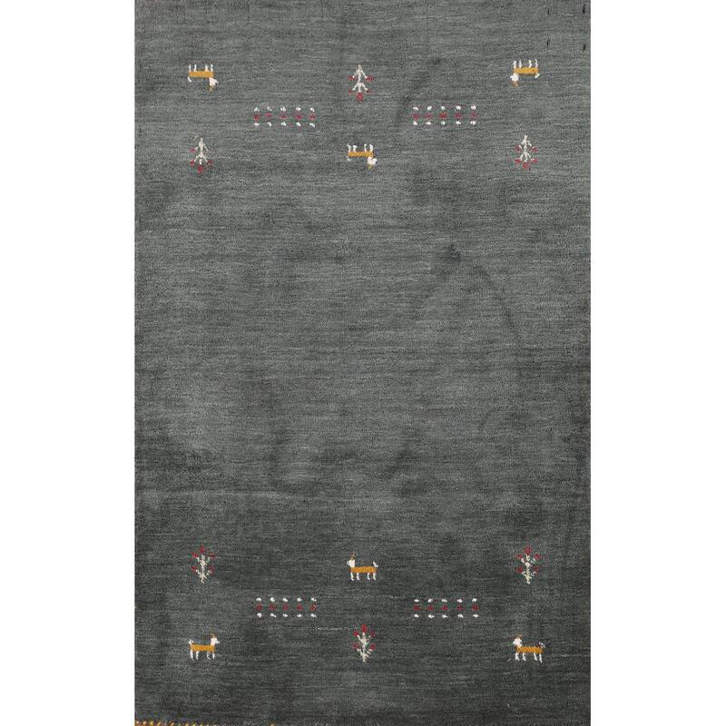 Dark Green Gabbeh Indian Accent Rug Handmade Tribal Wool Carpet - 2'11" x 4'10"