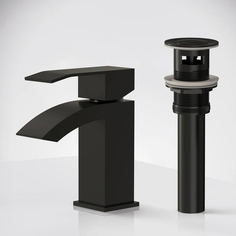 Single Handle Single Hole Waterfall Bathroom Faucet with Pop‑Up Drain - Matte Black