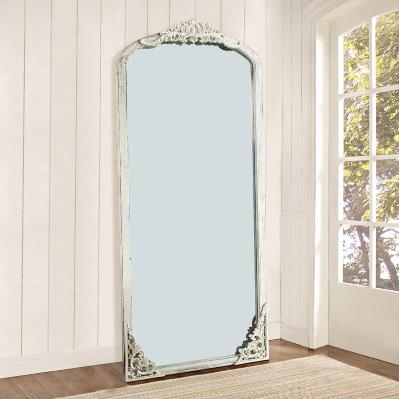 Rustic Arched Solid Wood Framed DIY Carved Full Length Mirror