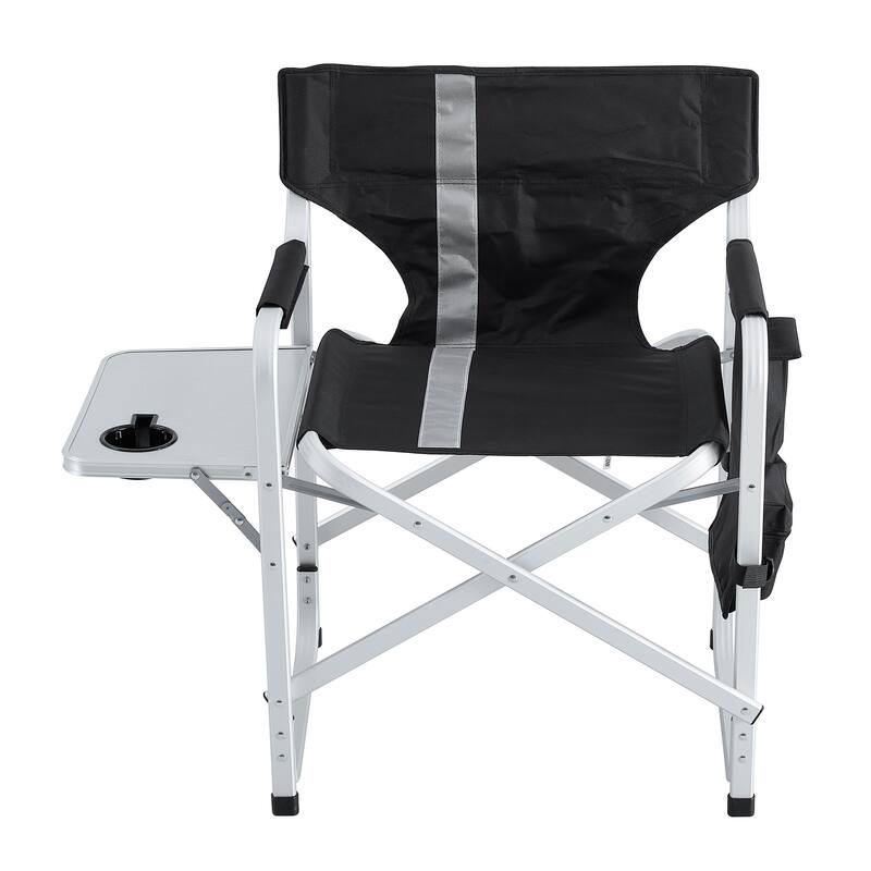 Padded Folding Outdoor Chair with Side Table and Storage Pockets