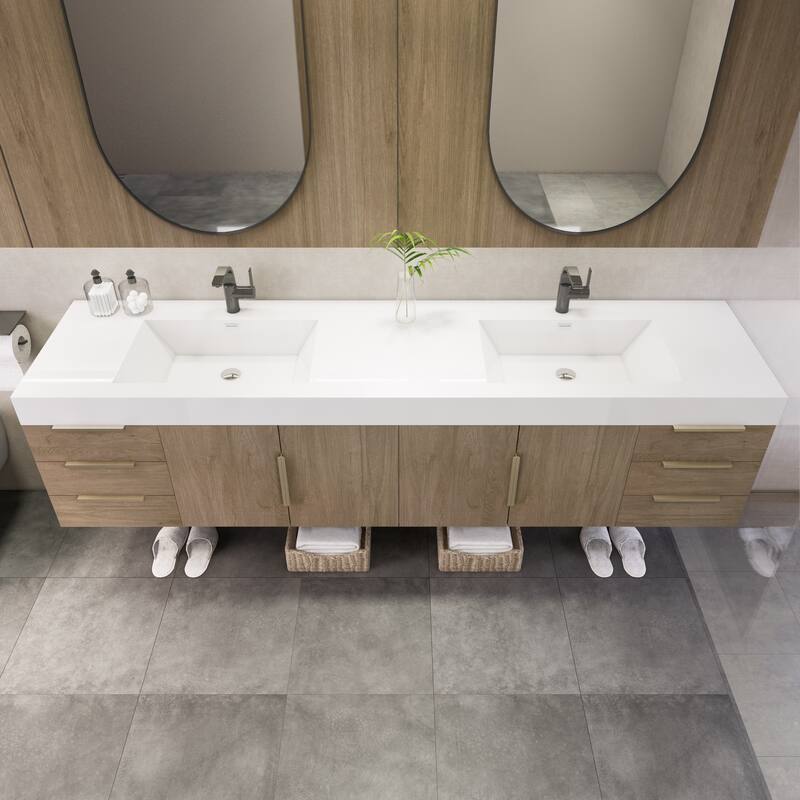Noble 84" Wall Mounting Vanity with Reinforced Acrylic Double Sink