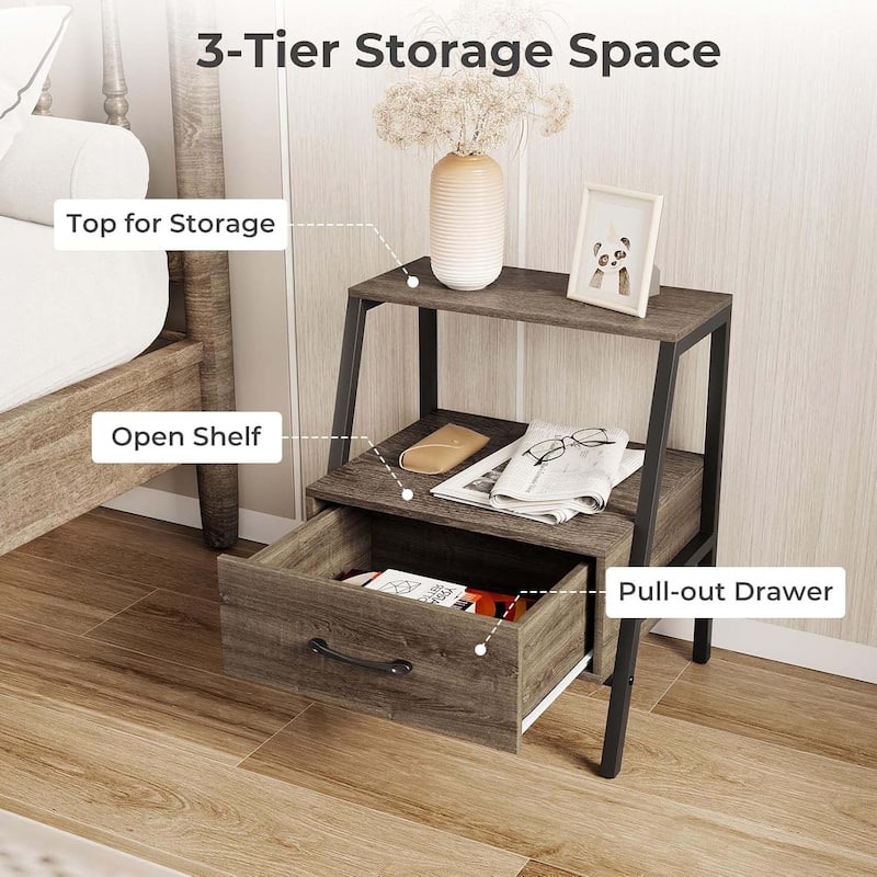 1/2PCS Farmhouse Nightstand 2-Tier Bedside Table Wood End Table
