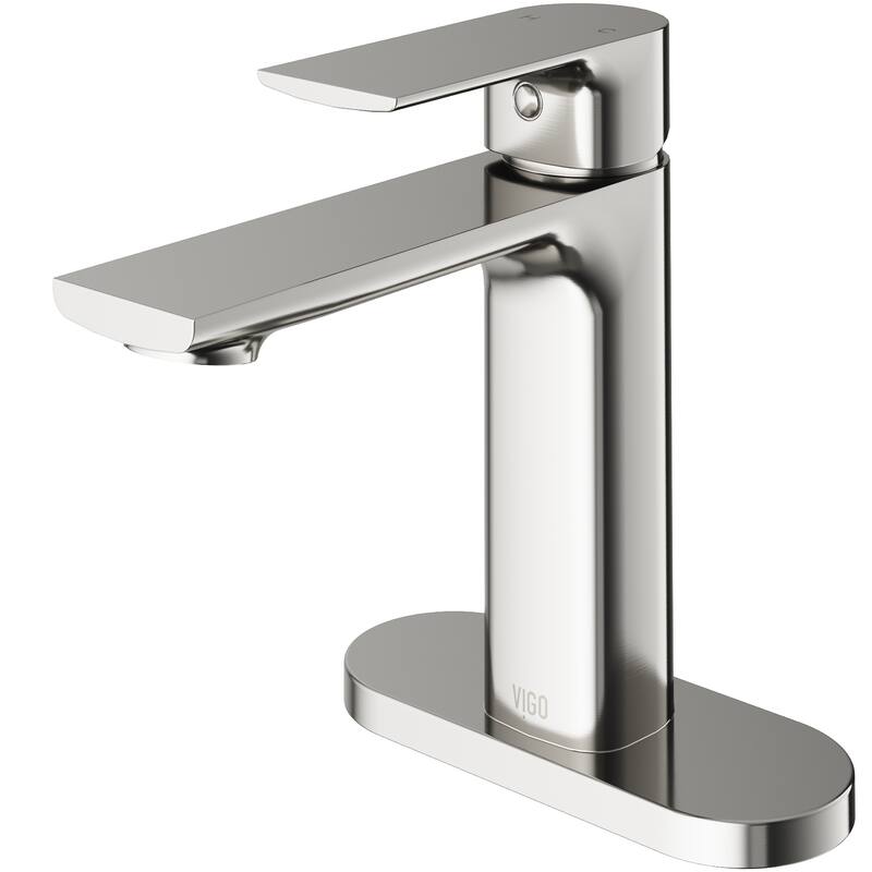 VIGO Davidson Single Hole Bathroom Faucet - Faucet with Deck Plate - Brushed Nickel