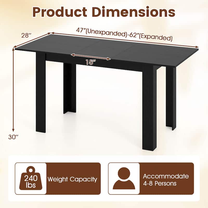 Costway 47”-62” Extendable Dining Table for 4-8 People for Dining Room - See Details