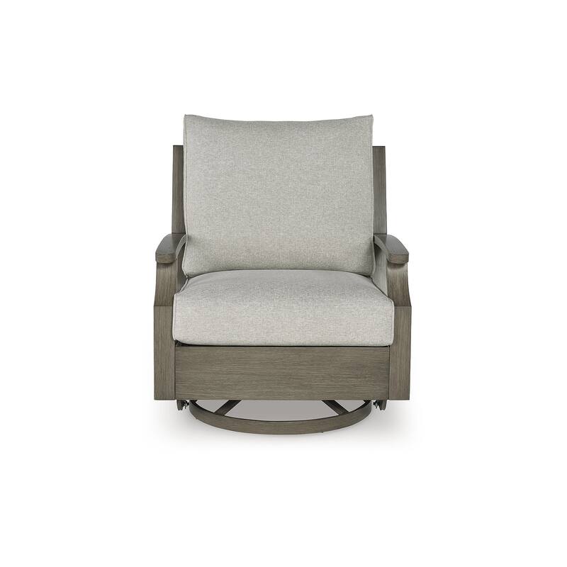 Signature Design by Ashley Rainier Ranch Brown/Beige Outdoor Swivel Glider Chair with Cushion - 34"W x 37"D x 37"H