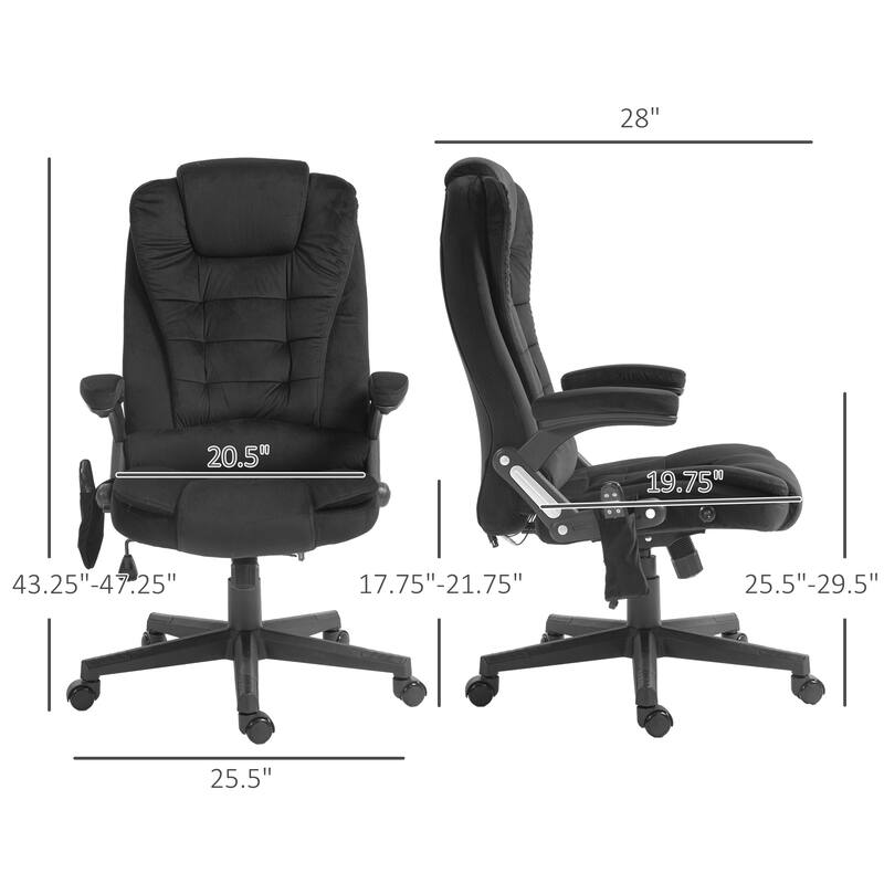 Height Adjustable Massage Office Chair with Lumbar Heating and 6 Vibration Points Swivel Wheels - 25.5"W x 28"D x 43.25"-47.25"H