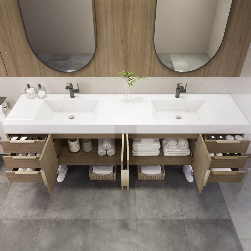 Noble 84" Wall Mounting Vanity with Reinforced Acrylic Double Sink