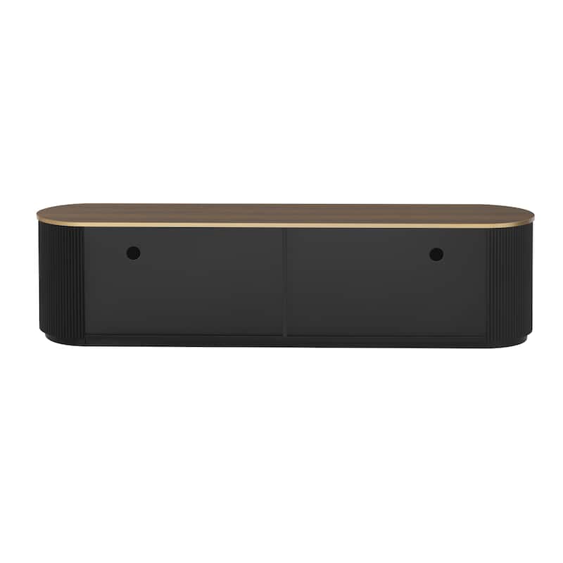 70.8" Luxe Woodgrain TV Stand with Gold Accents - 2 Glass-Front Cabinets and 3 Drawers, Cable Management