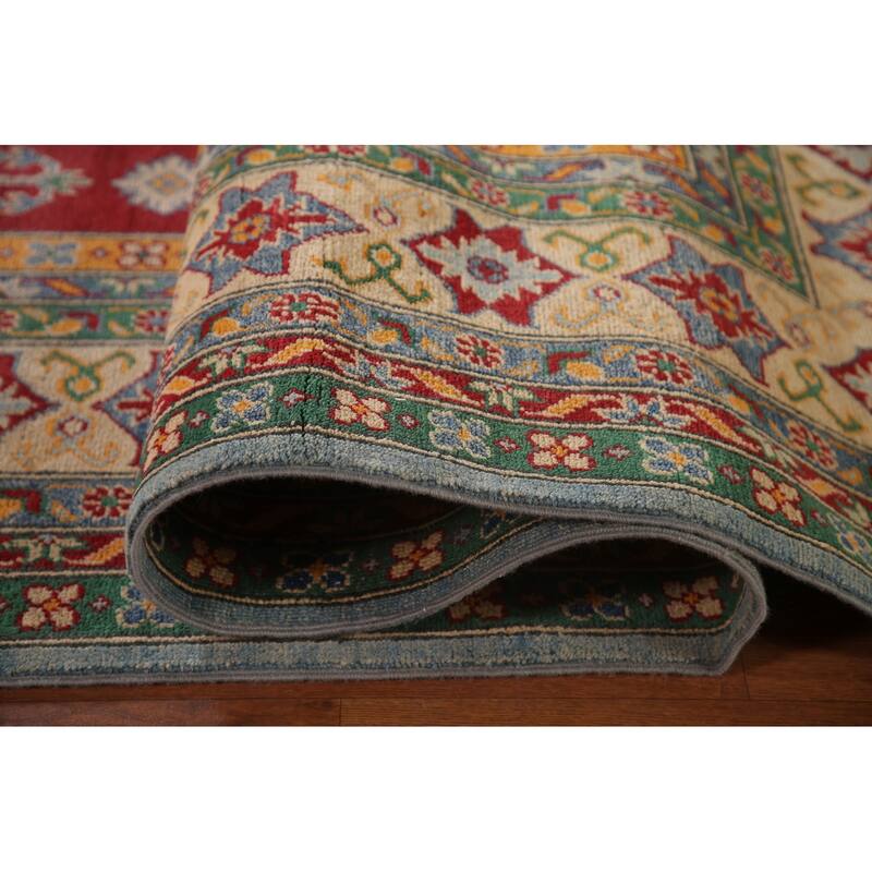 Geometric Blue Kazak Oriental Area Rug Handmade Wool Carpet - 9'11" x 12'8"