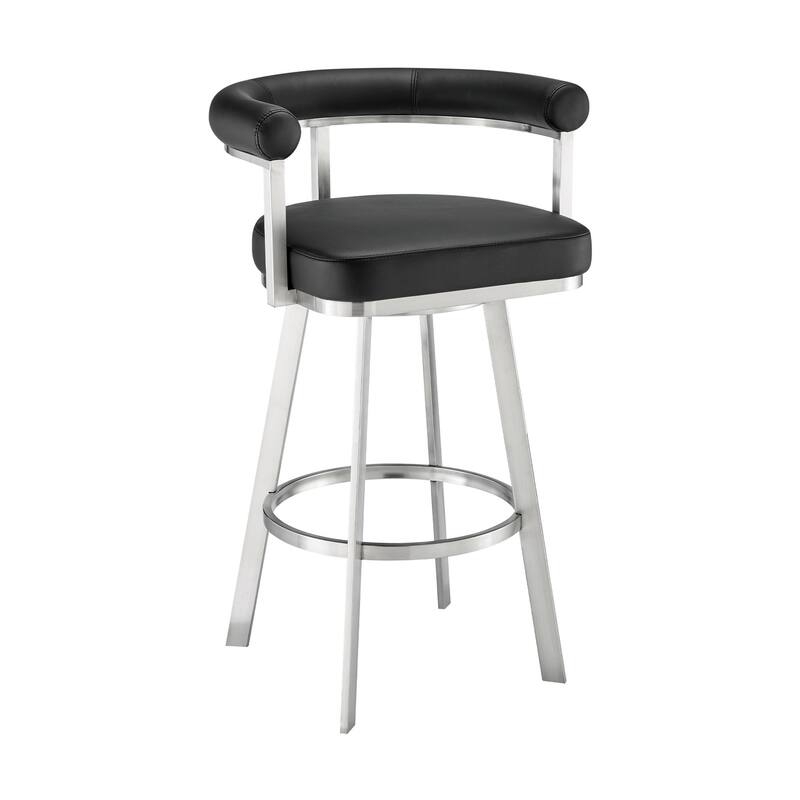 Weni 26 Inch Swivel Counter Stool Chair, Barrel Open Back, Chrome, Black
