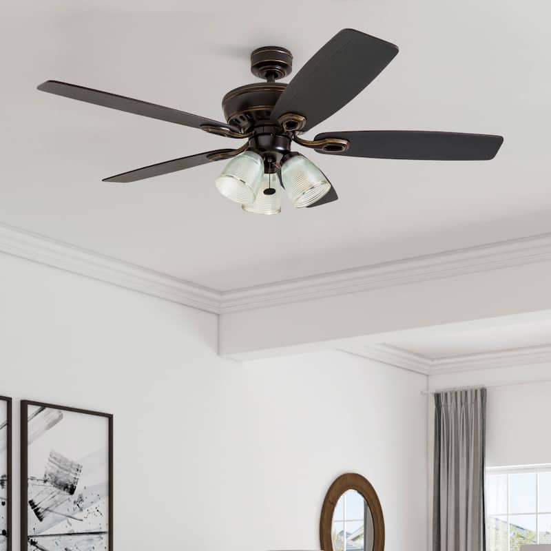 52" Prominence Home Marston Rustic Farmhouse Ceiling Fan, Prismatic Glass, Barnwood Blades - 52-inch