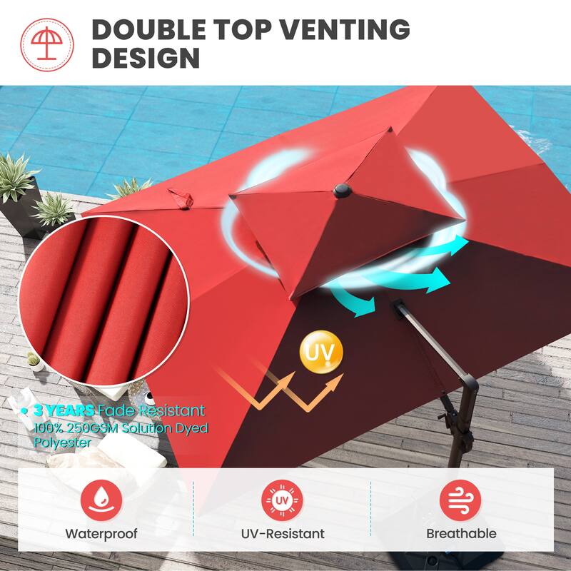 9 x 12 ft Double Top Patio Cantilever Umbrella 360-degree Rotation with Base