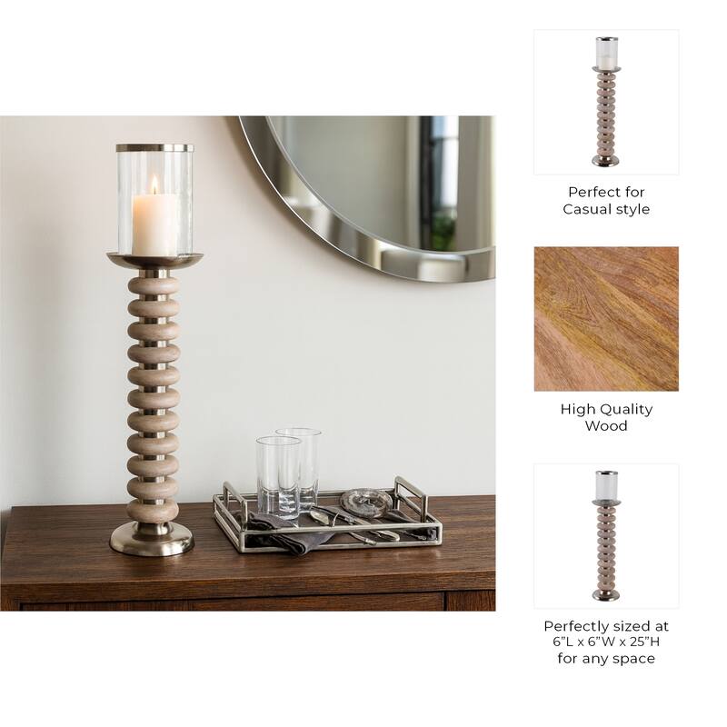 Candle Holder - Pillar with Wood Ring Base