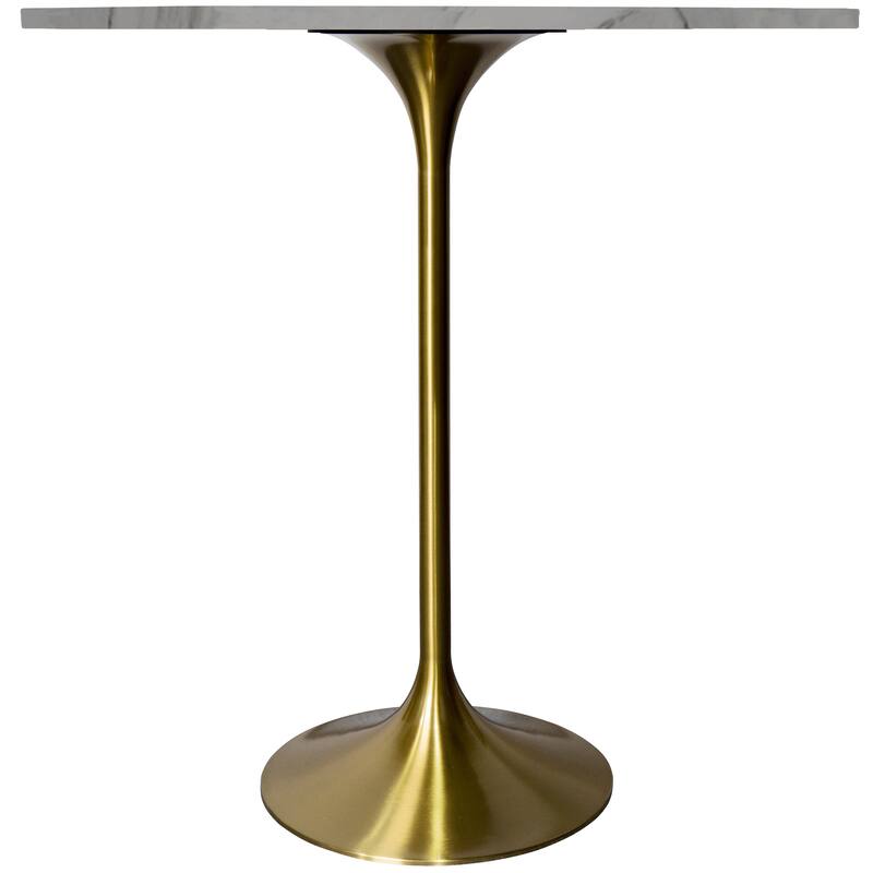 LeisureMod Verve 36" Bar Dining Table with Sintered Stone Round Top in Gold Steel, Gold Marbleized