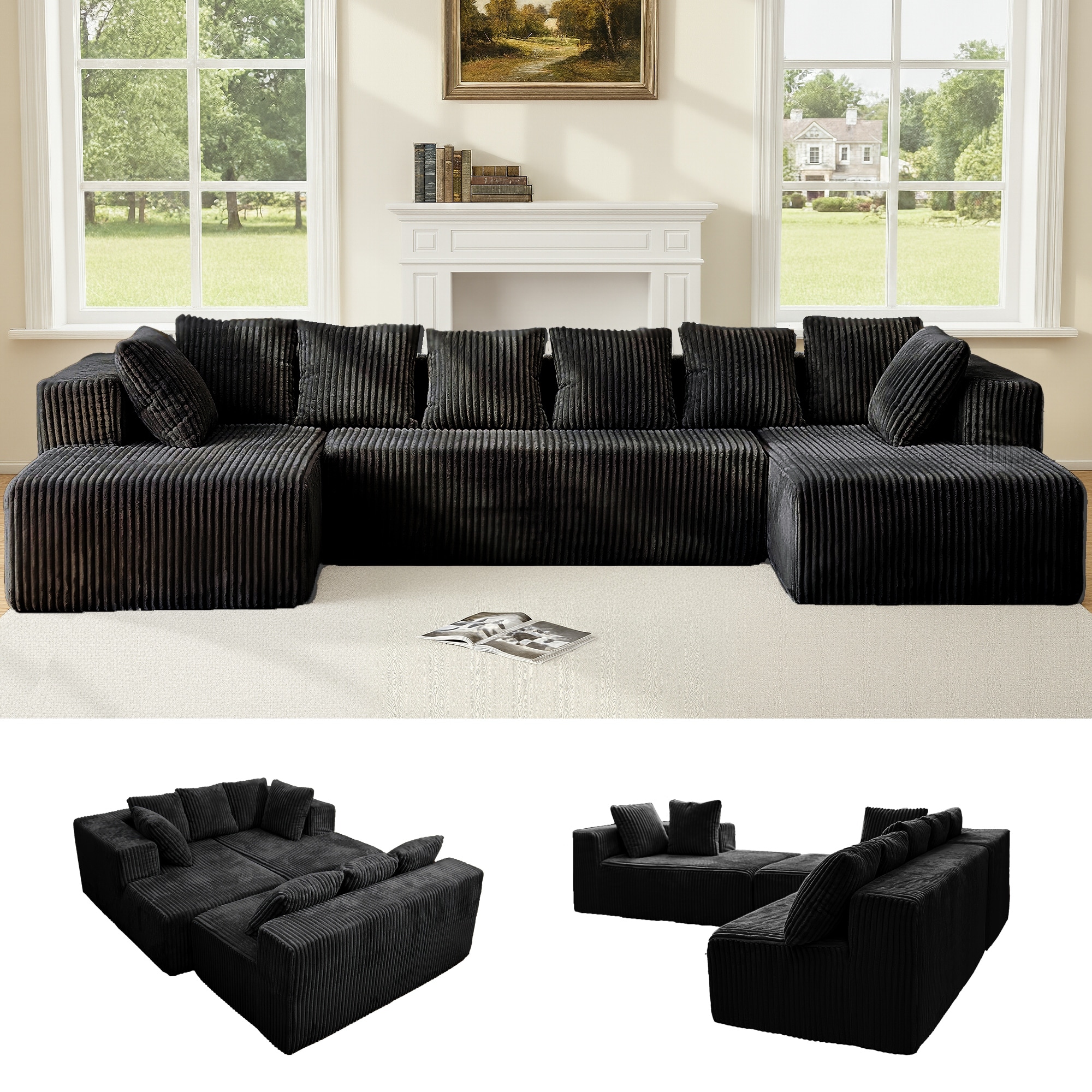 GDFStudio - American Design Modular 130" U-Shaped Sectional Sofa, Chaise Lounge with Reversible Layout