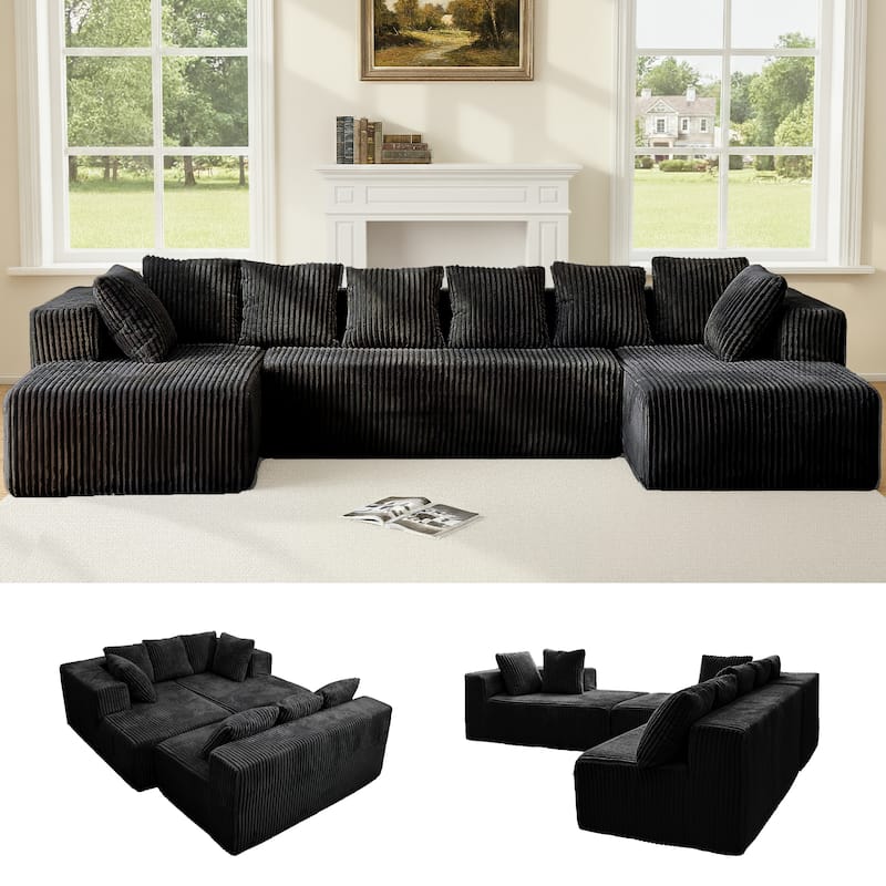 GDFStudio - American Design Modular 130" U-Shaped Sectional Sofa, Chaise Lounge with Reversible Layout - Black