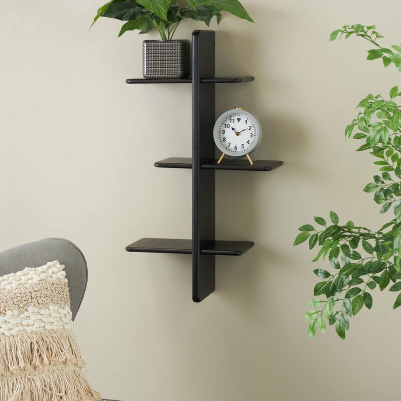 Black or Light Brown Wood Handmade 6 Shelf Room Wall Shelf - Black