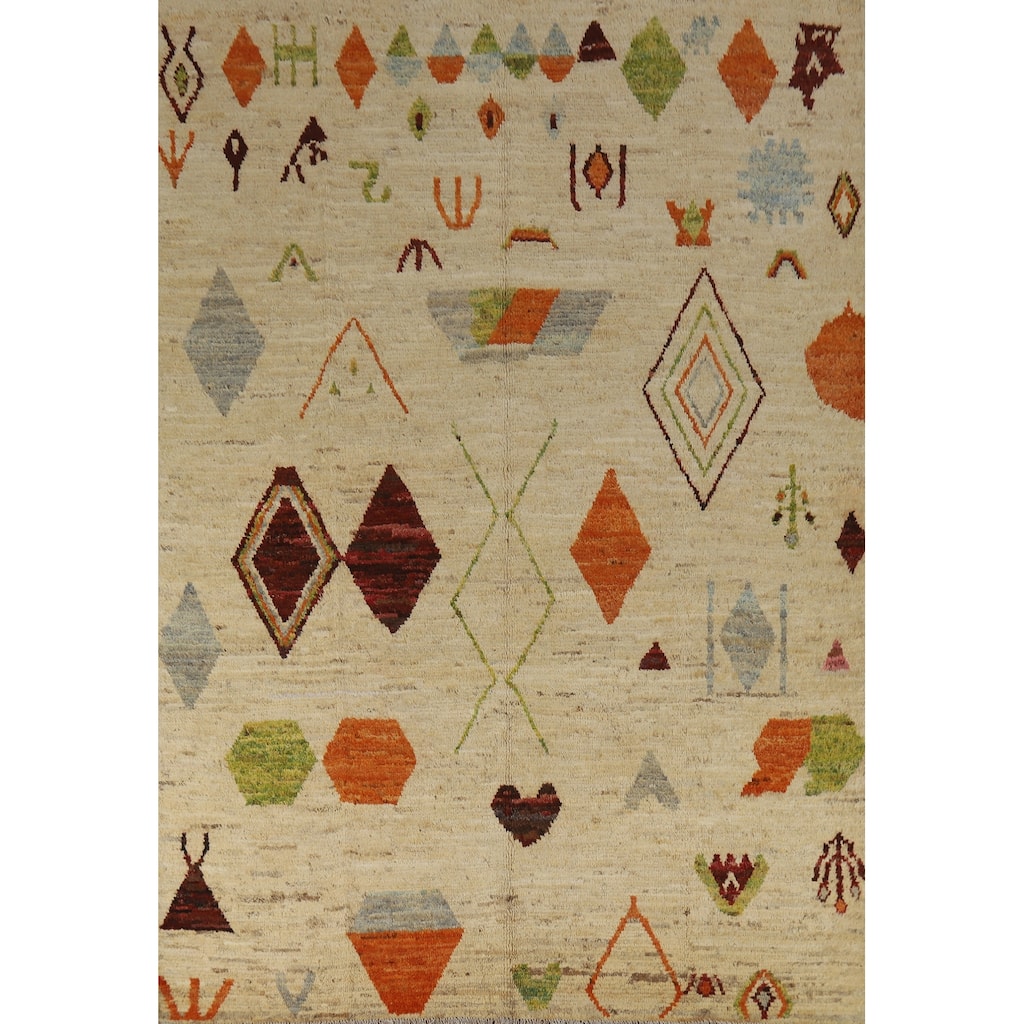 Geometric Moroccan Area Rug Handmade Tribal Wool Carpet - 6'7" x 9'5"
